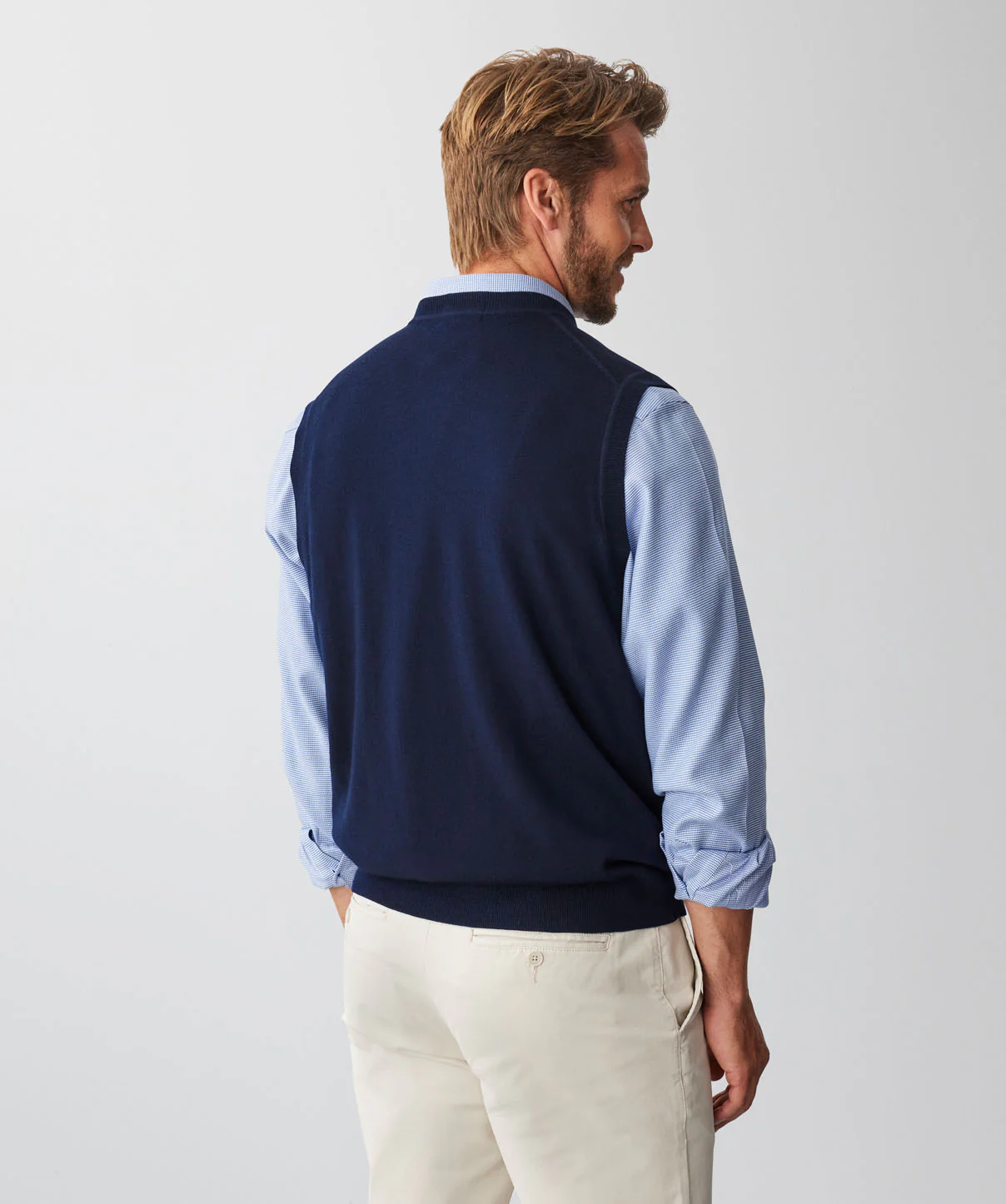 Merino V Neck Vest - Navy - Image 3