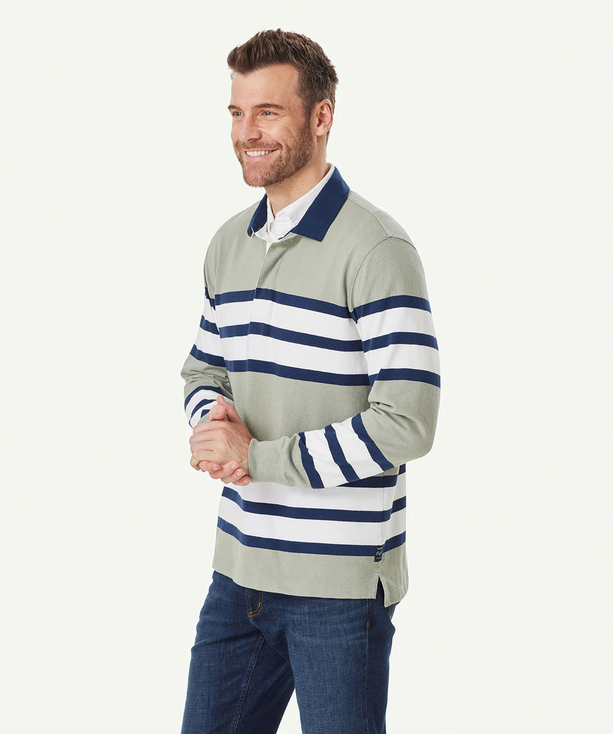 Multi Stripe Rugby Jumper - Sage - Image 5