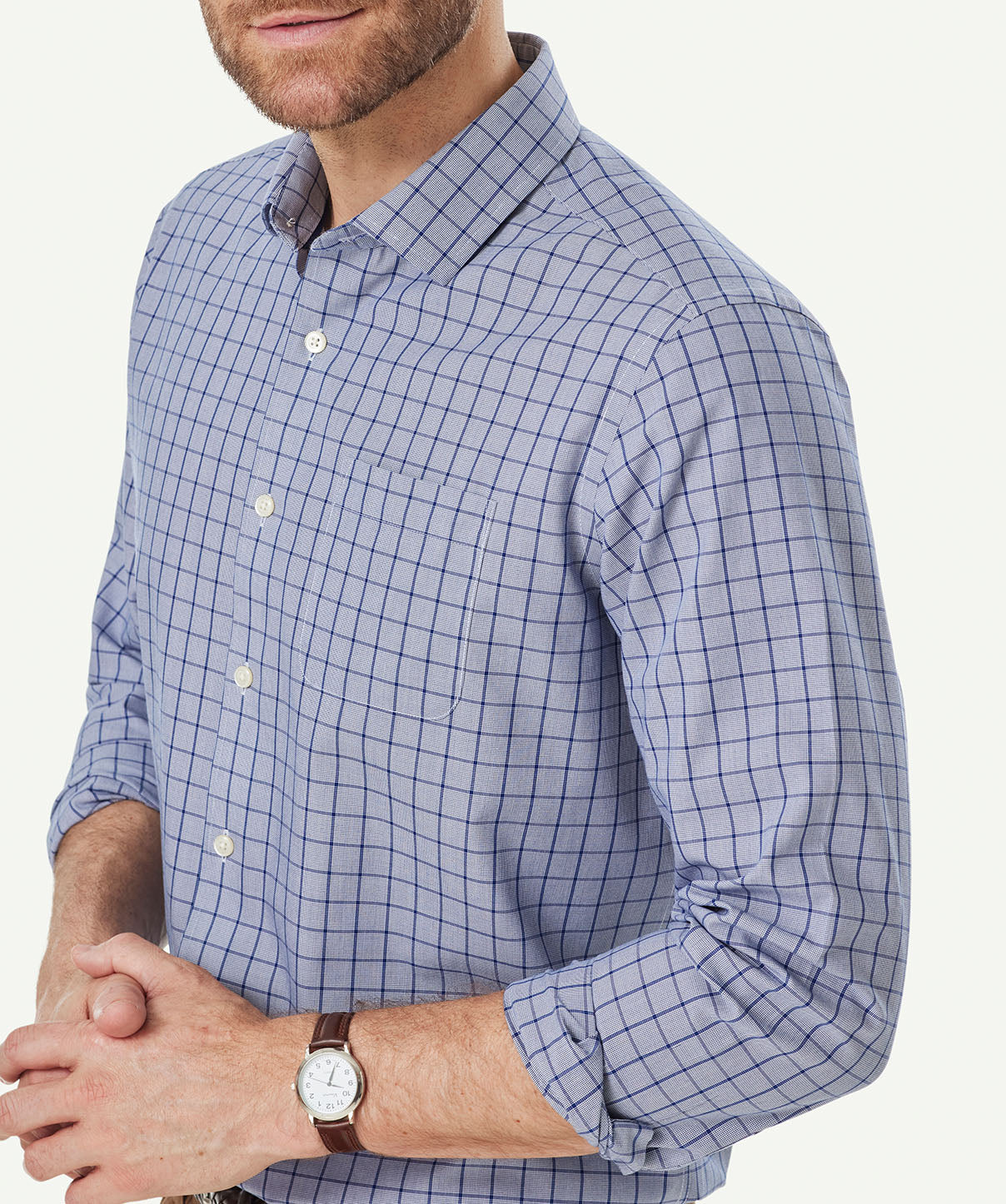 Non-Iron Check Long Sleeve Shirt - Navy - Image 4