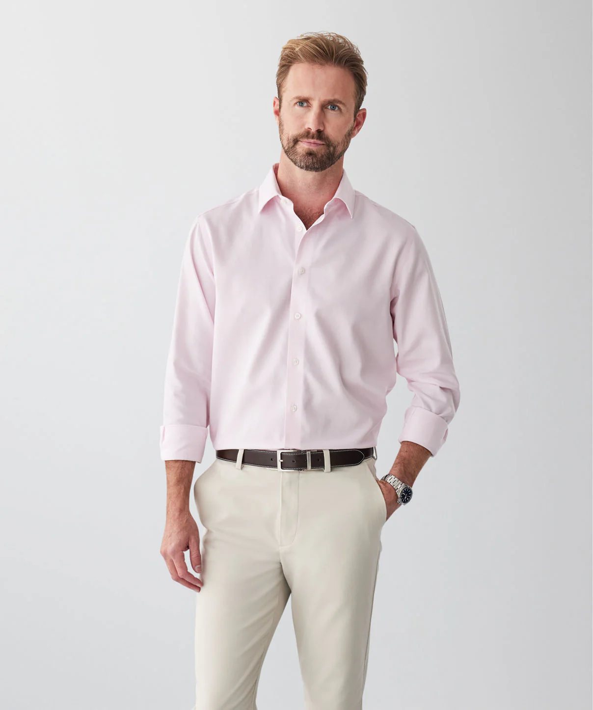 Non-Iron Dobby Long Sleeve Shirt - Pale Pink