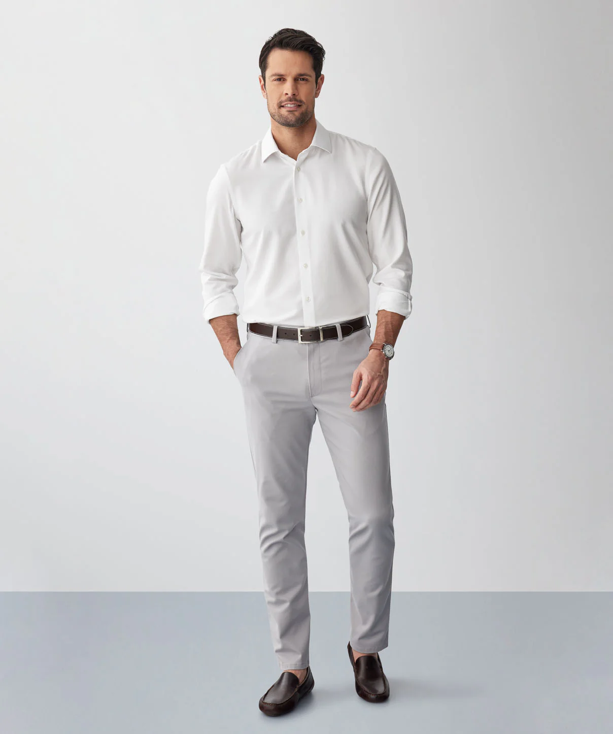 Non-Iron Dobby Long Sleeve Shirt - White - Image 4