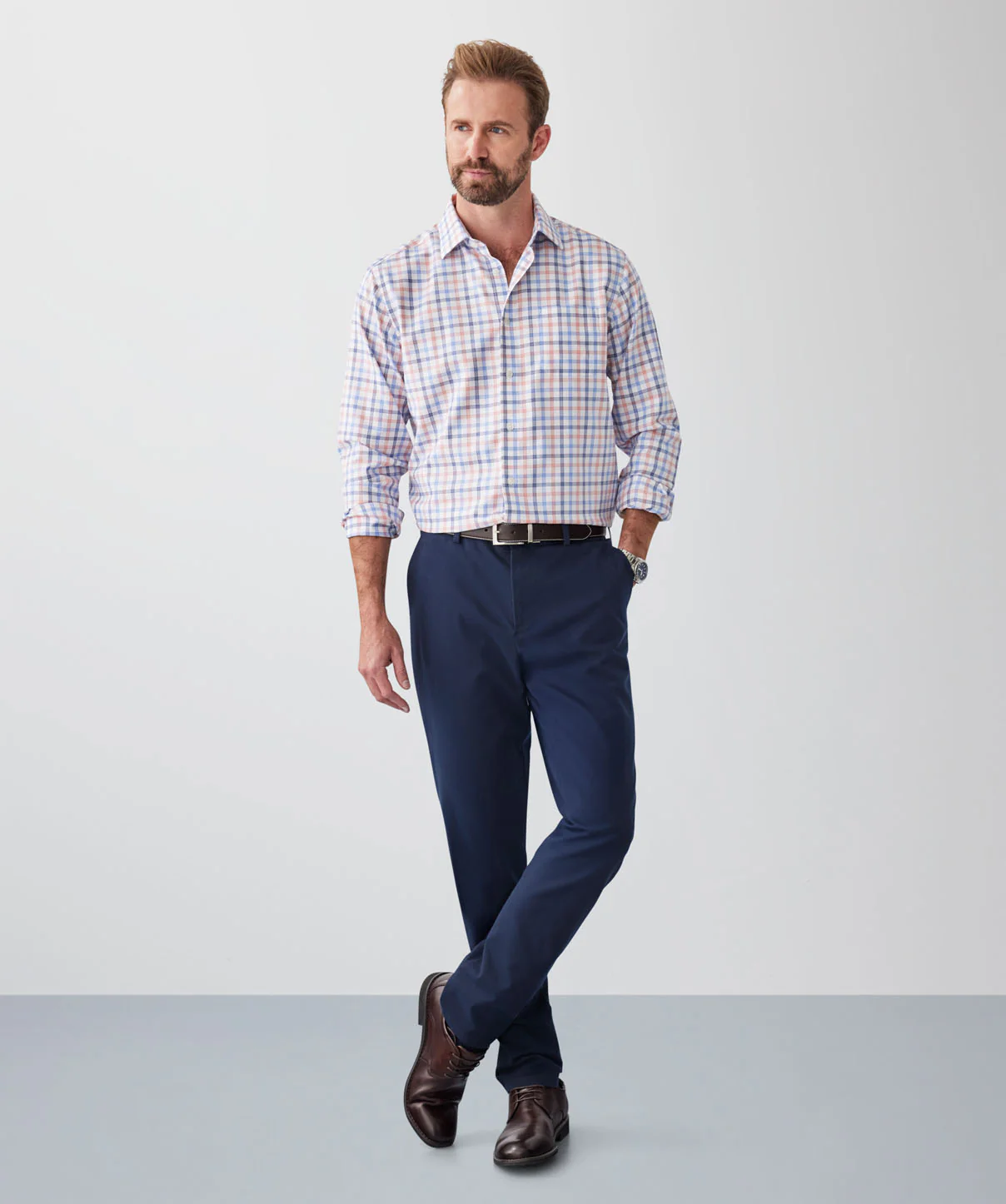 Non-Iron Dobby Twill Check Long Sleeve Shirt - Multi Check - Image 4