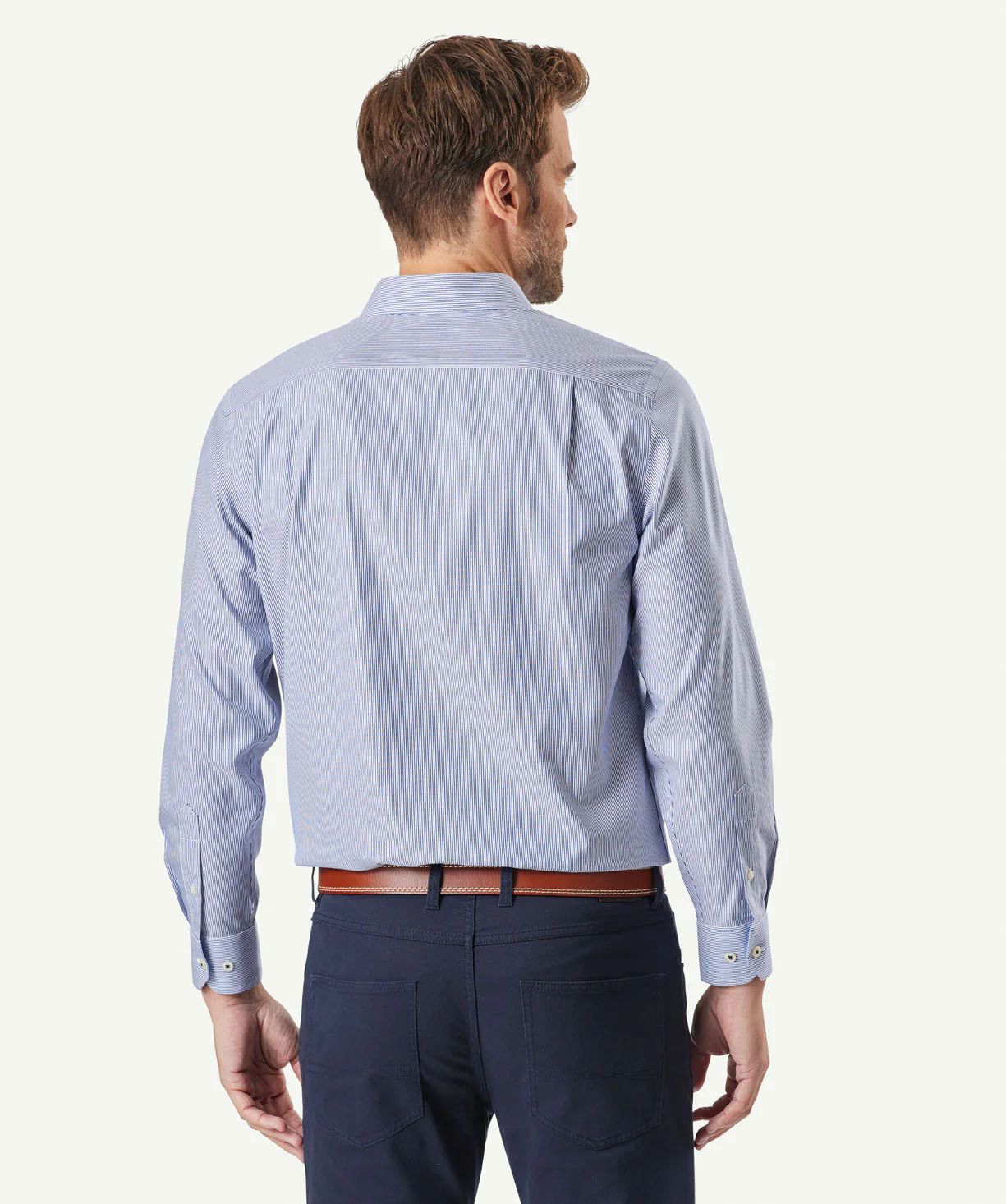 Non Iron Fine Stripe Long Sleeve Shirt - Navy - Image 3