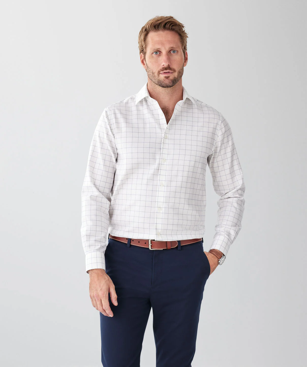Non-Iron Herringbone Check Long Sleeve Shirt - White