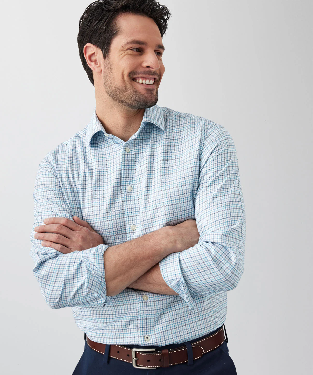 Non-Iron Twill Check Long Sleeve Shirt - Blue - Image 4