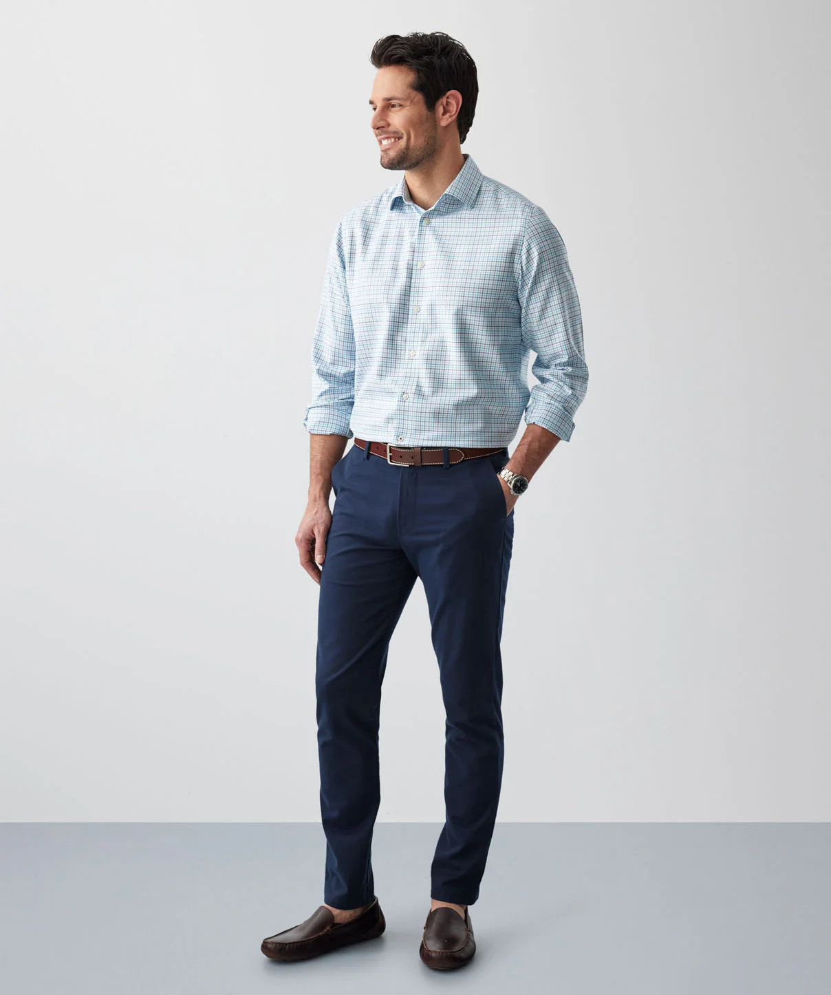Non-Iron Twill Check Long Sleeve Shirt - Blue - Image 5