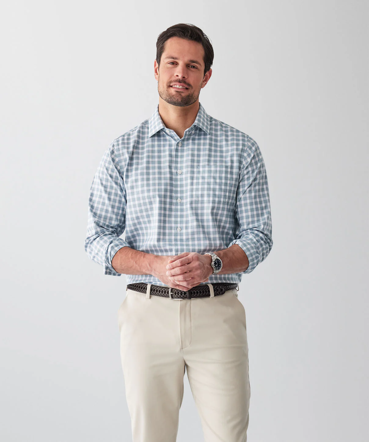 Non-Iron Twill Check Long Sleeve Shirt - Sage