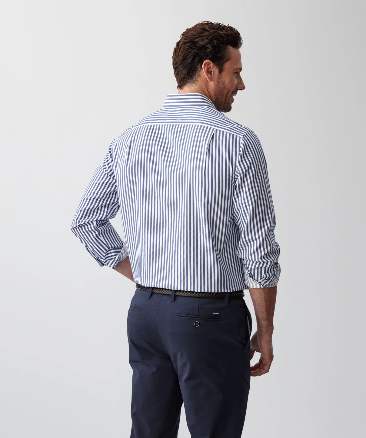 Non-Iron Twill Stripe Long Sleeve Shirt - Navy - Image 2