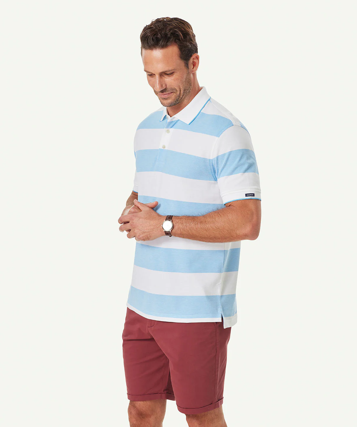Oxford Block Stripe Polo - Blue - Image 5