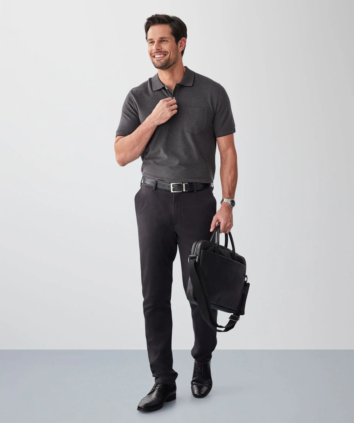 Oxford Pocket Polo - Charcoal - Image 4