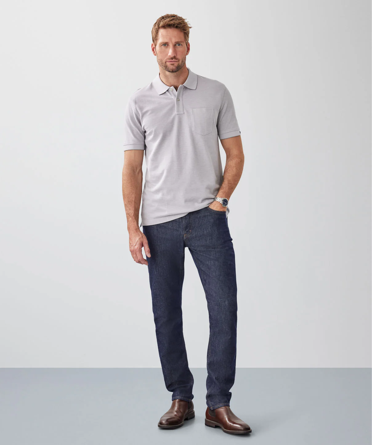 Oxford Pocket Polo - Light Grey - Image 4