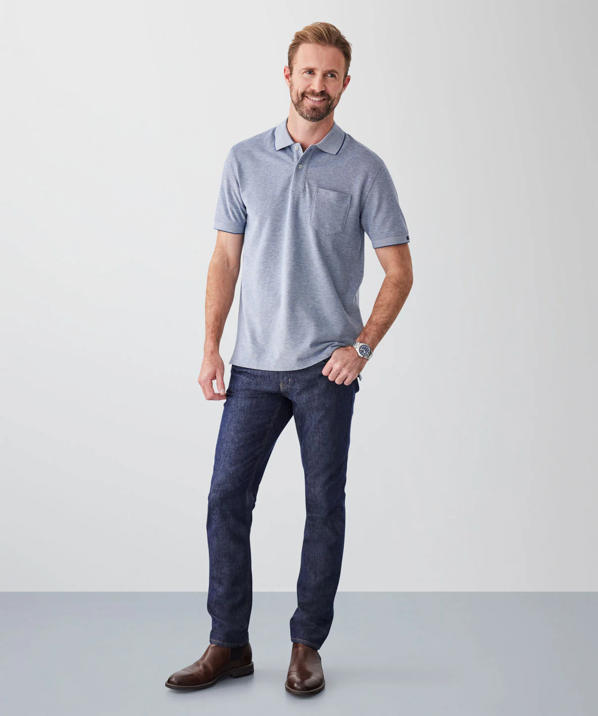 Oxford Pocket Polo - Navy - Image 4