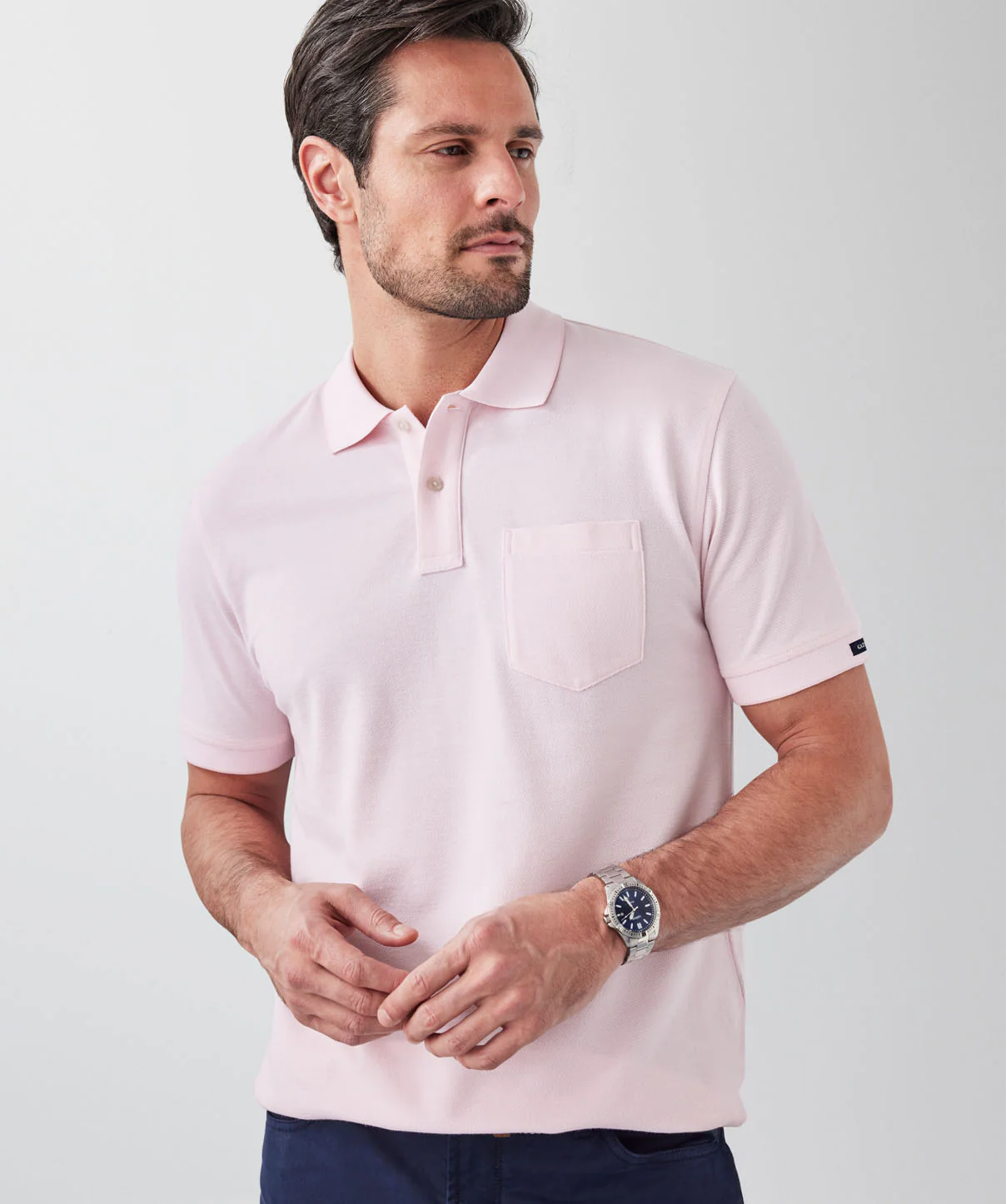 Oxford Pocket Polo - Pale Pink - Image 3