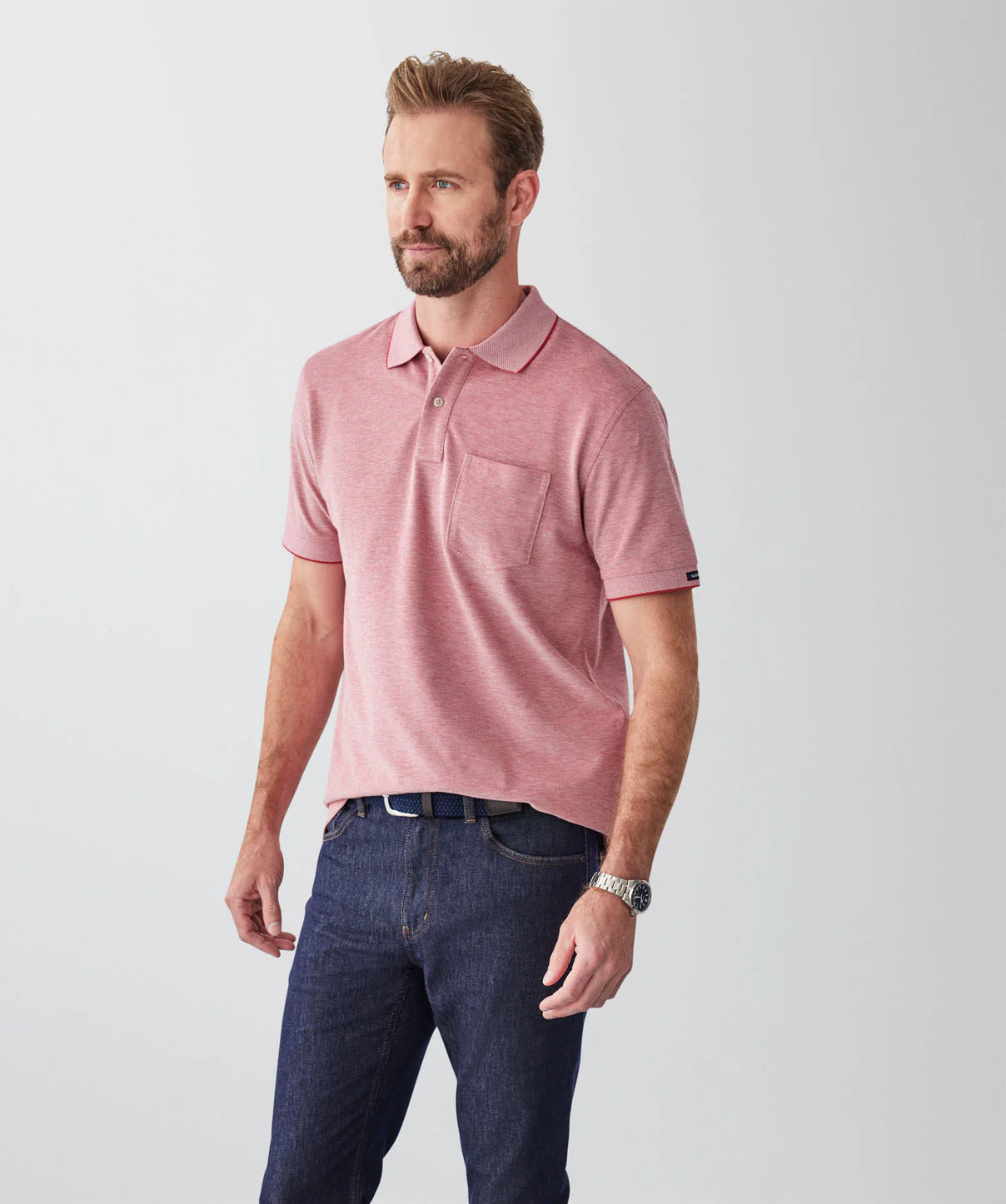 Oxford Pocket Polo - Red - Image 5