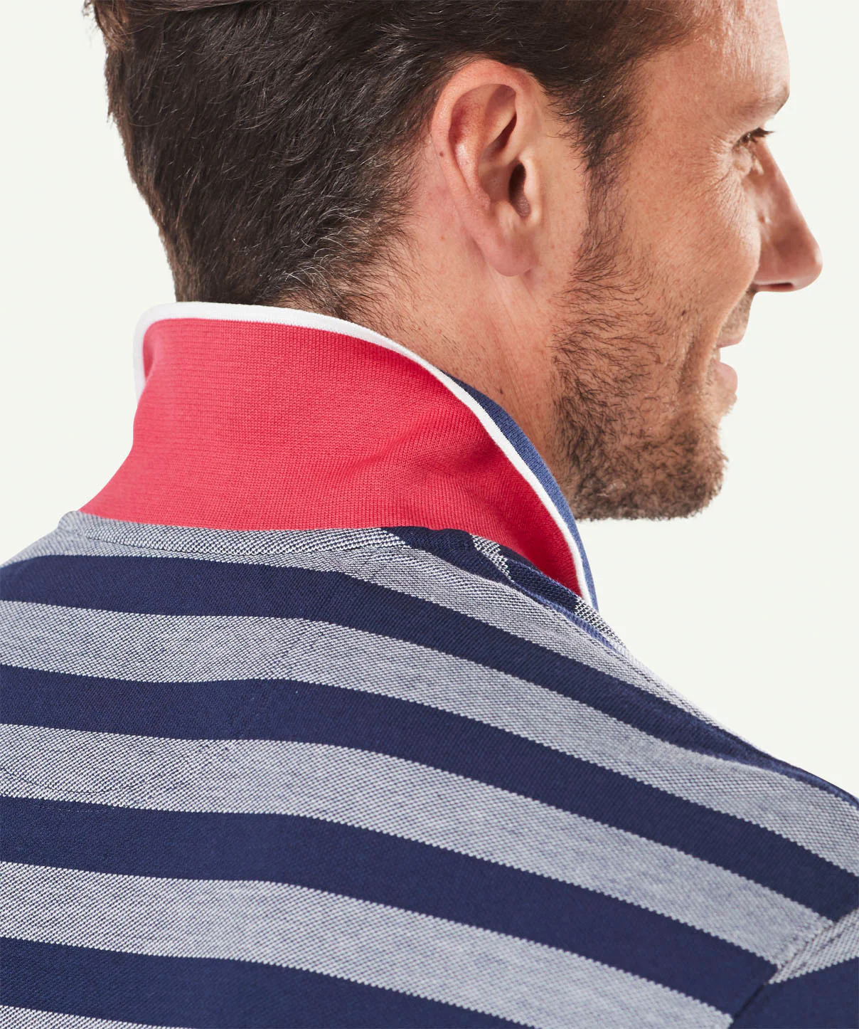 Oxford Stripe Pique Polo - Navy - Image 5