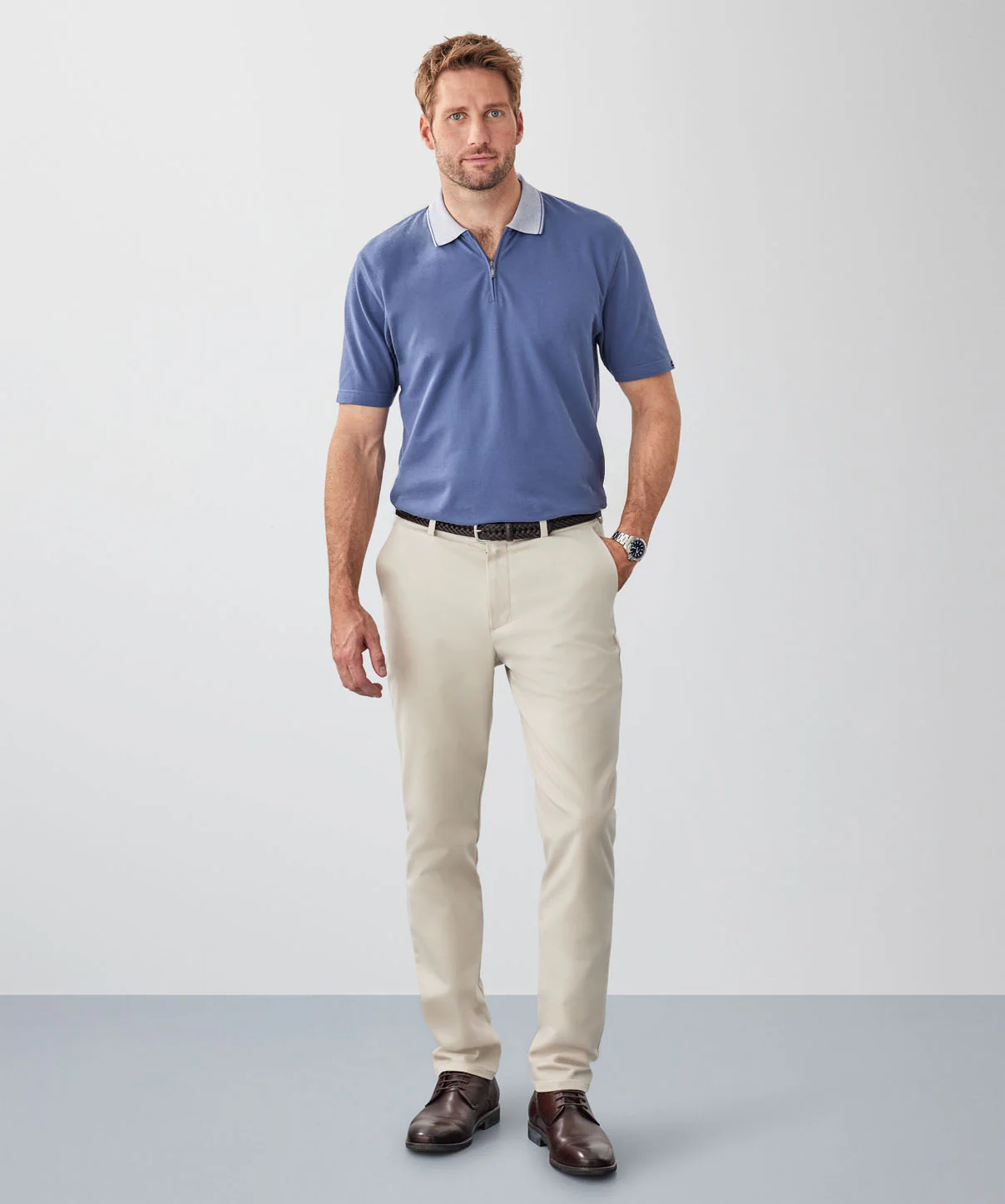 Oxford Zip Polo - Slate - Image 4