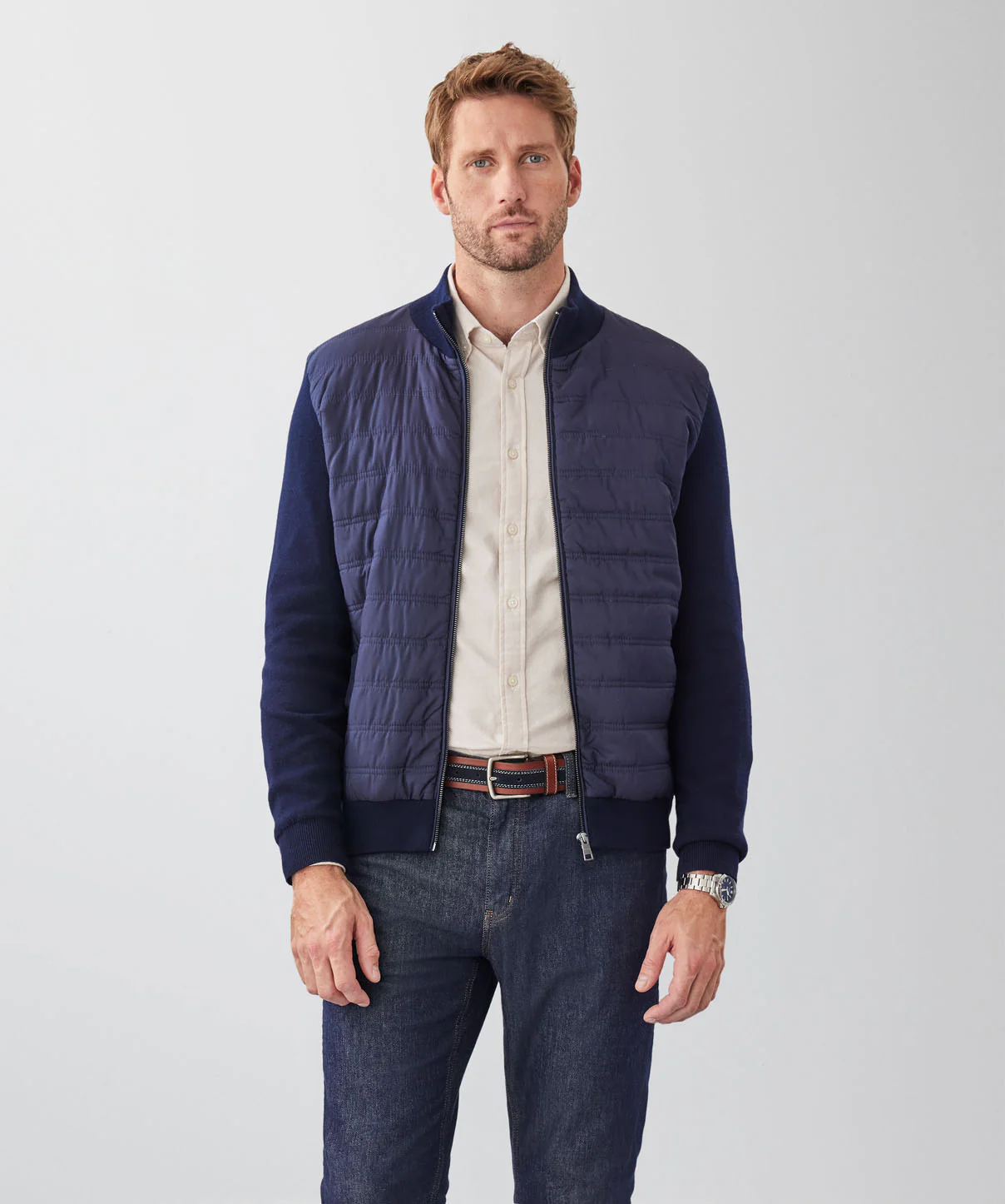Padded Front Zip Cardigan - Navy