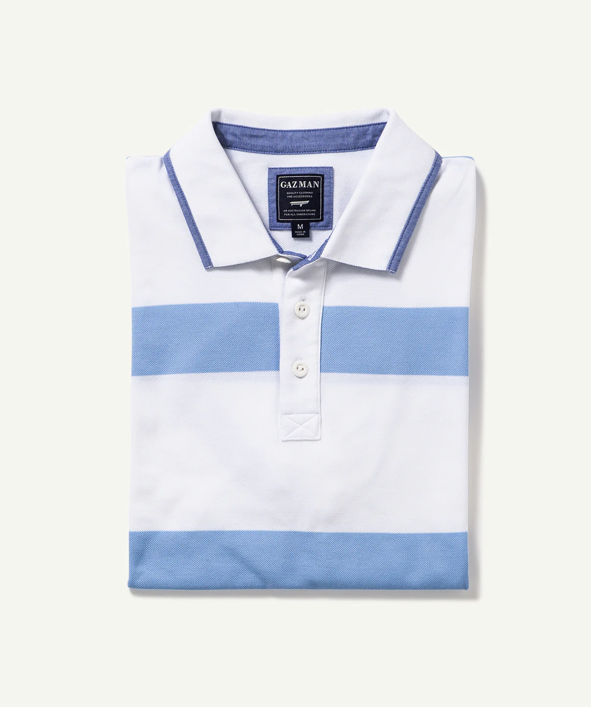Pique Blocked Stripe Polo - Sky Blue - Image 2