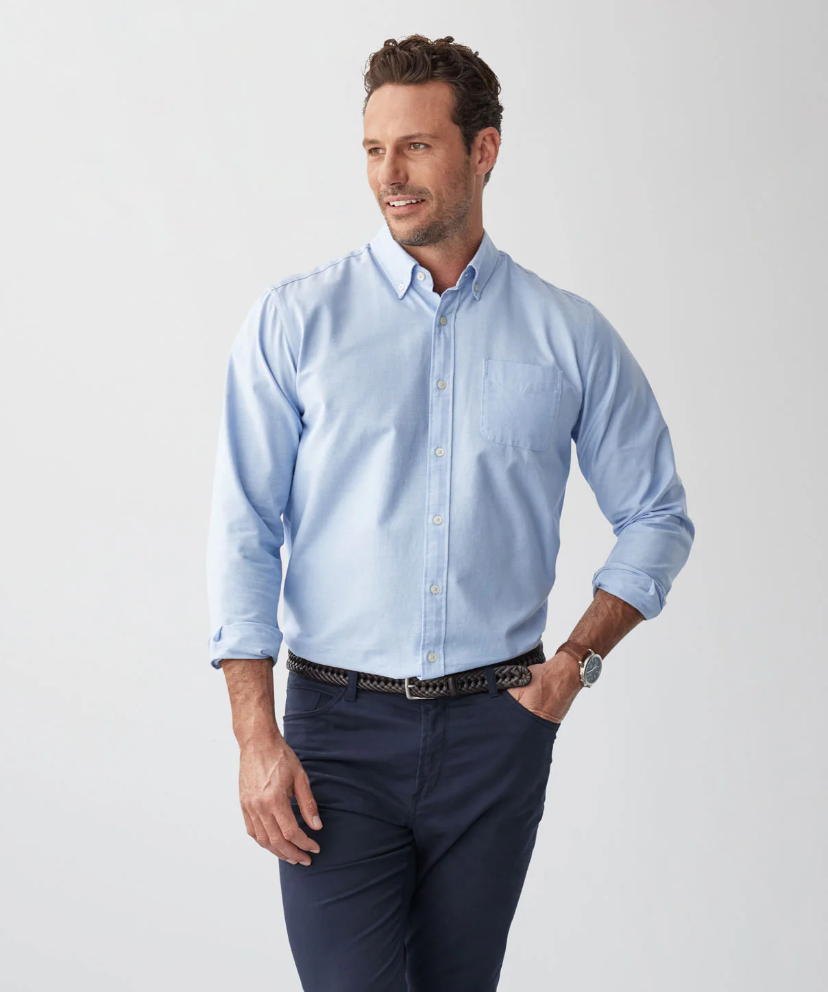 Plain Casual Oxford Long Sleeve Shirt - Blue
