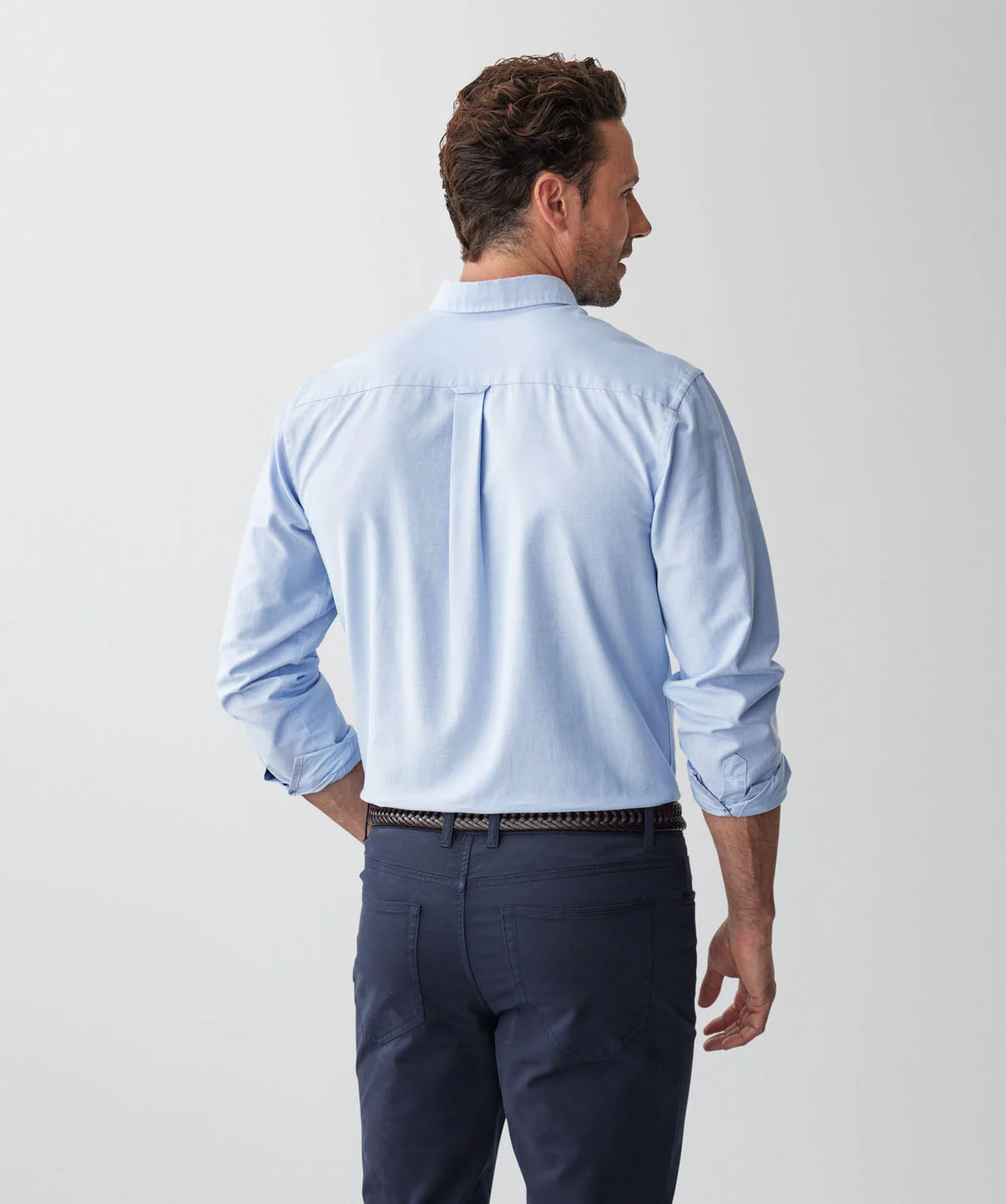 Plain Casual Oxford Long Sleeve Shirt - Blue - Image 3
