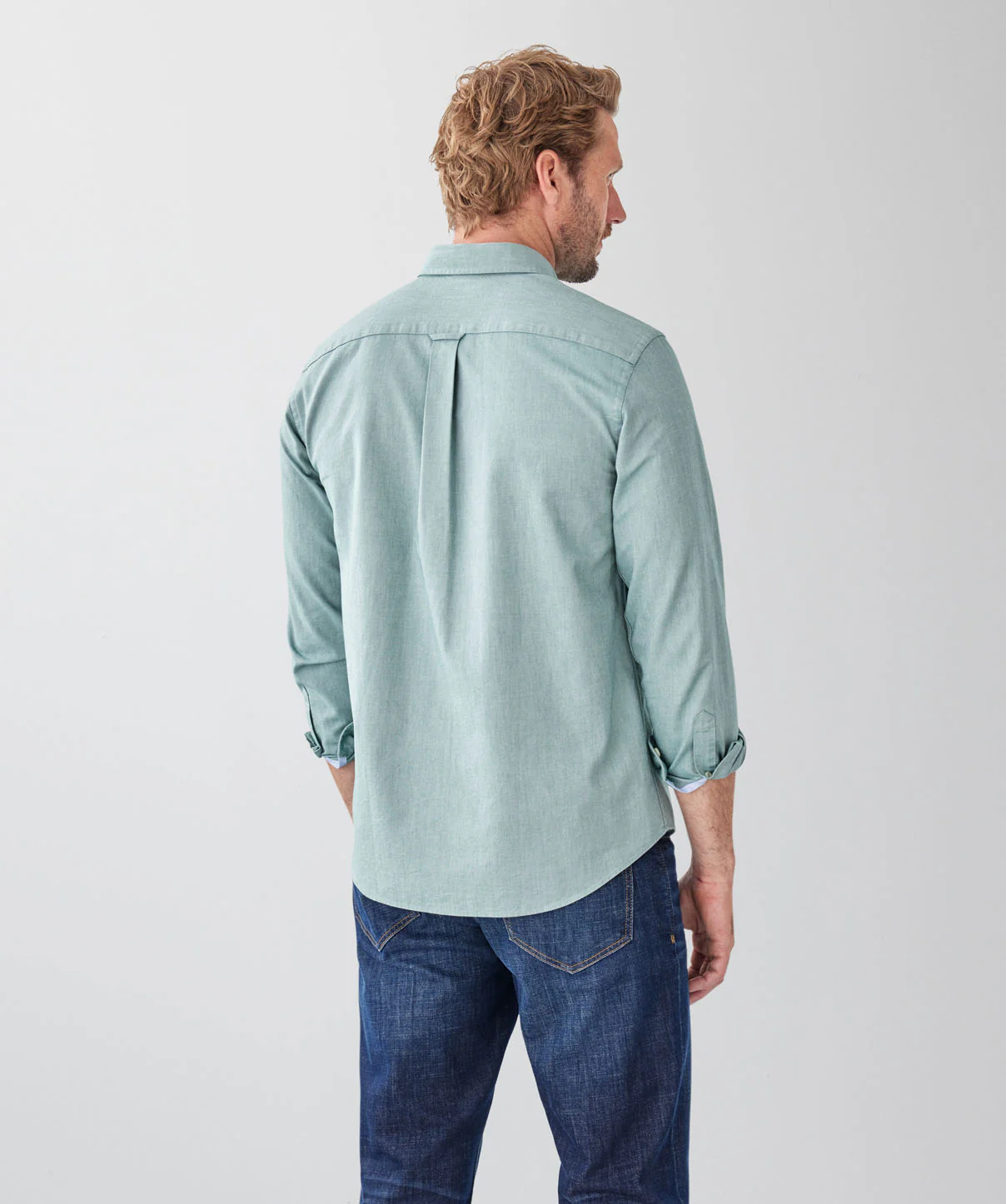 Plain Casual Oxford Long Sleeve Shirt - Green - Image 2