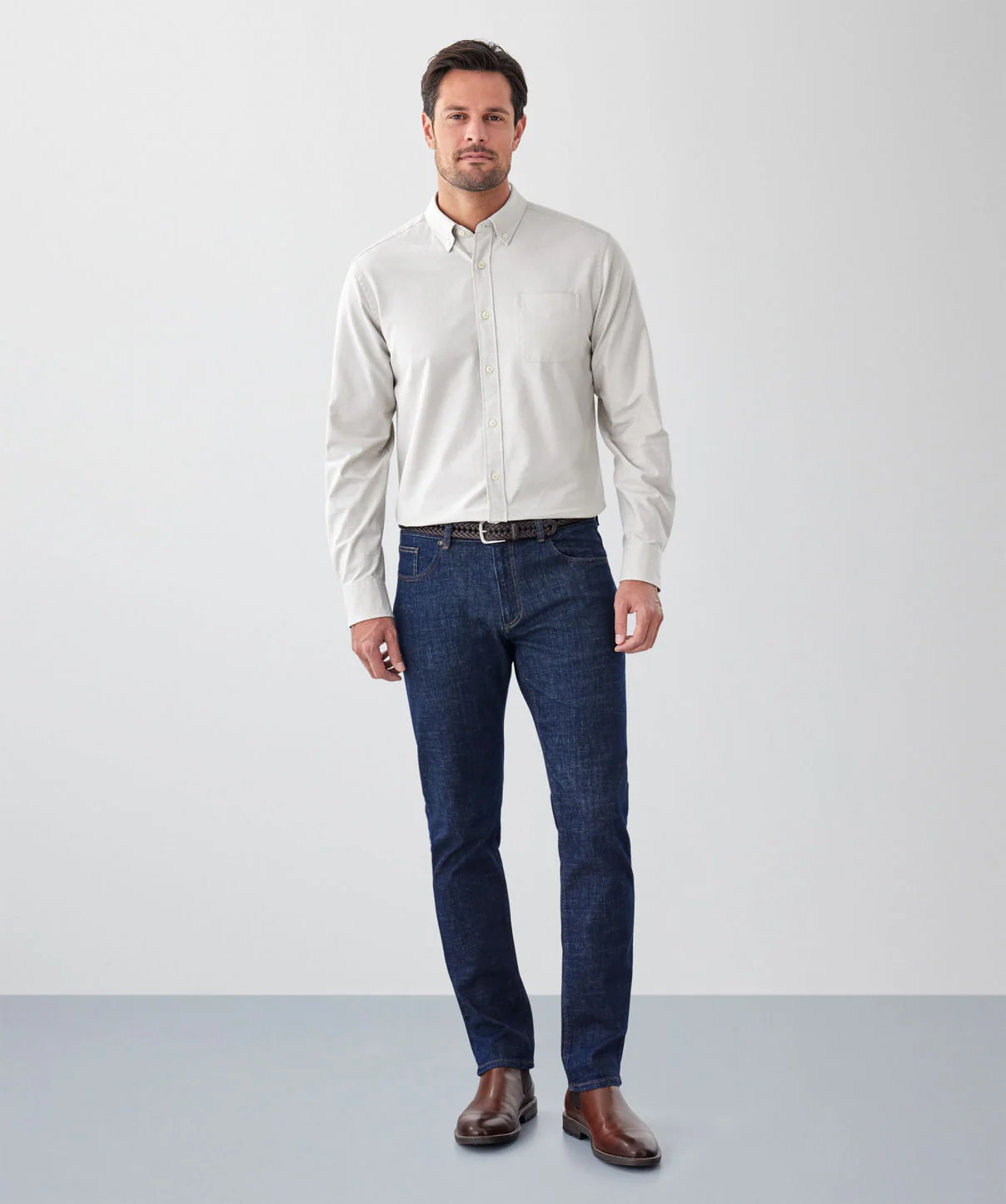 Plain Casual Oxford Long Sleeve Shirt - Stone - Image 4