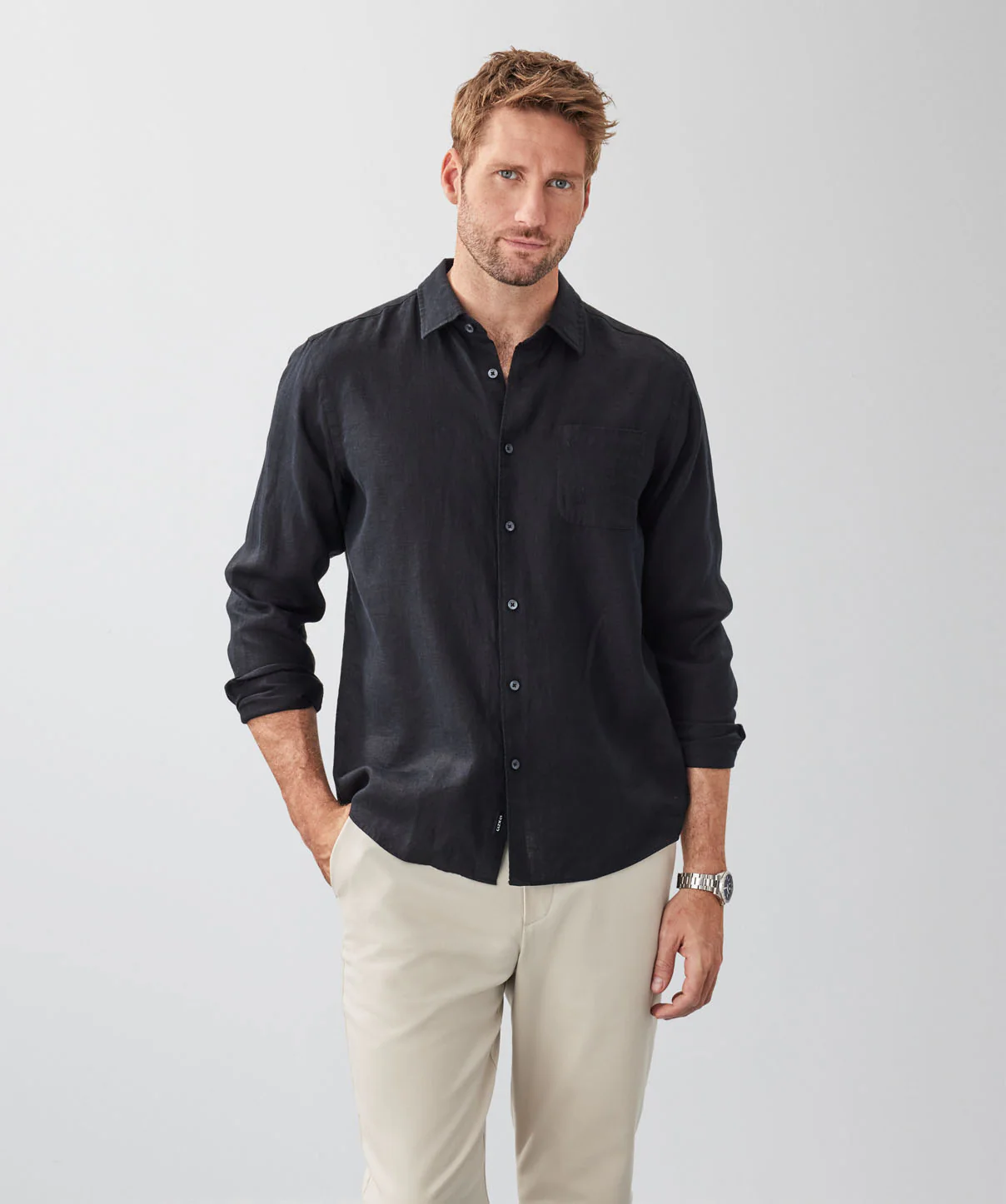 Pure French Linen Long Sleeve Shirt - Black