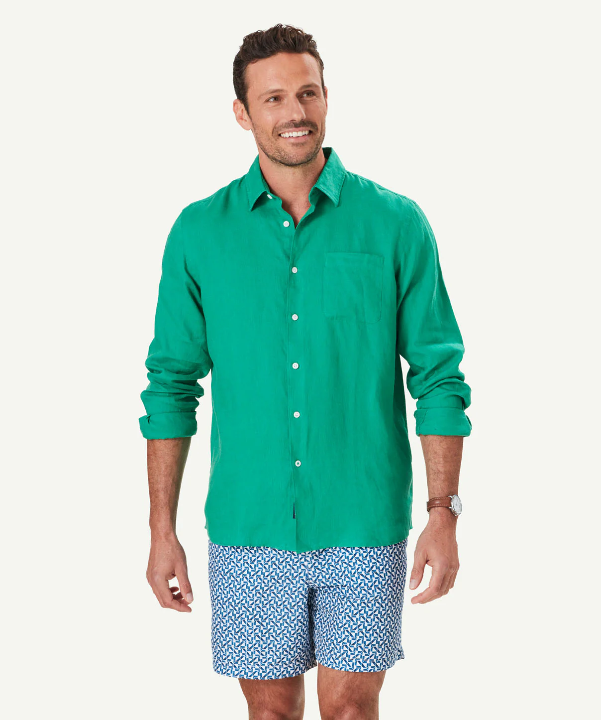 Pure French Linen Long Sleeve Shirt - Emerald