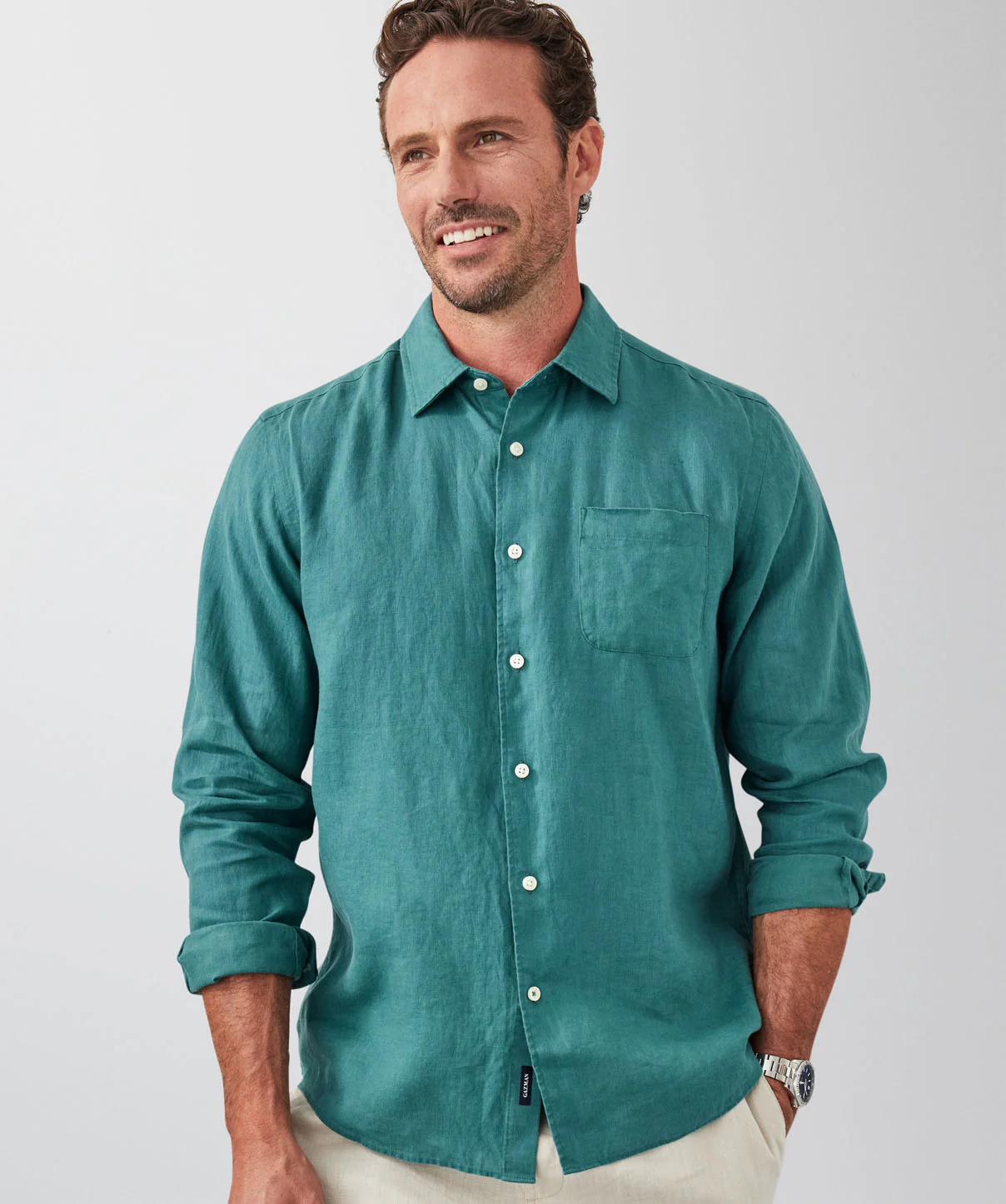 Pure French Linen Long Sleeve Shirt - Evergreen - Image 3
