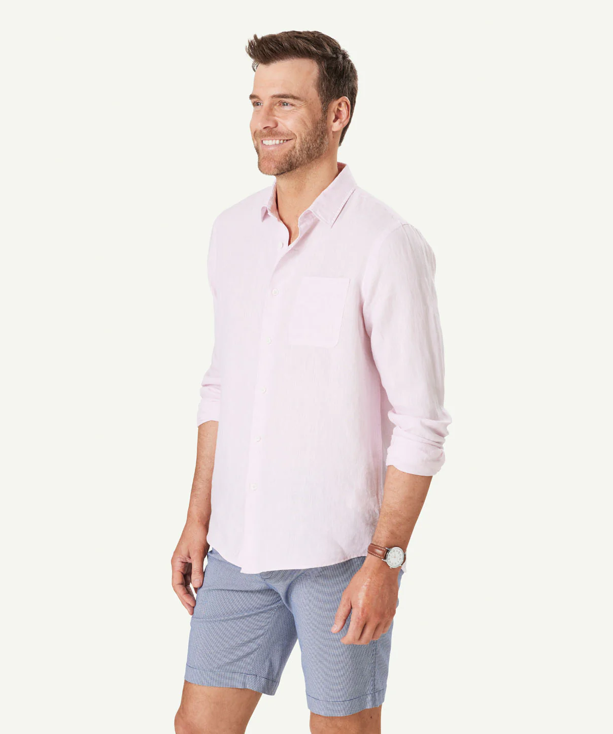 Pure French Linen Long Sleeve Shirt - Light Pink - Image 5