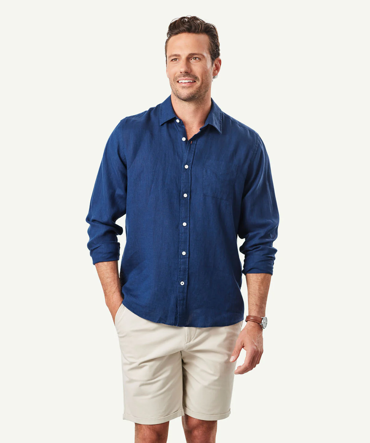 Pure French Linen Long Sleeve Shirt - Navy