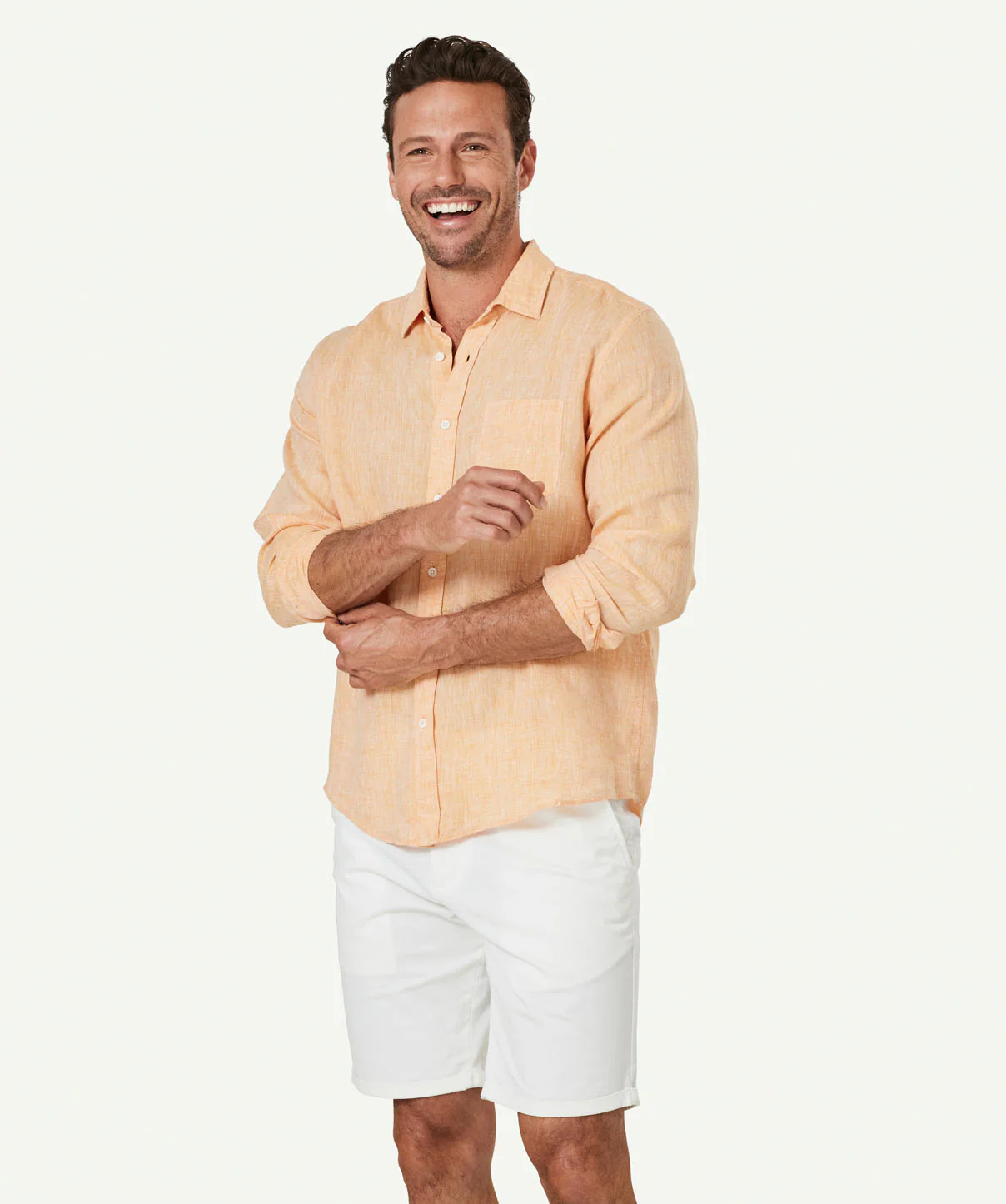 Pure French Linen Long Sleeve Shirt - Orange - Image 5