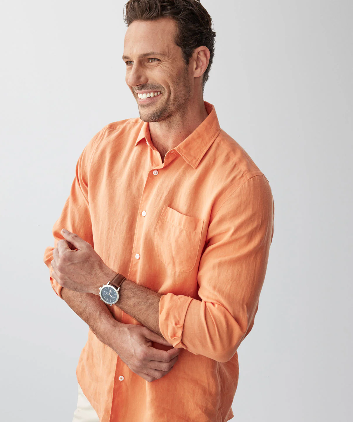 Pure French Linen Long Sleeve Shirt - Orange - Image 4