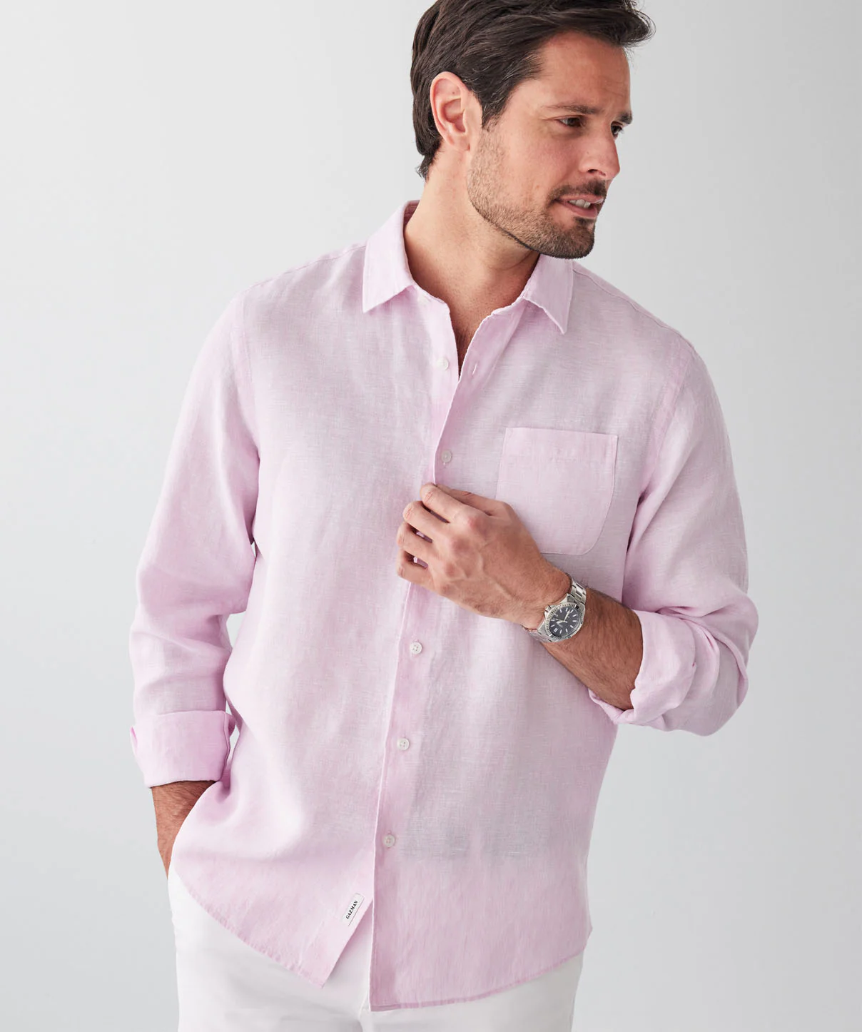 Pure French Linen Long Sleeve Shirt - Pale Pink - Image 3