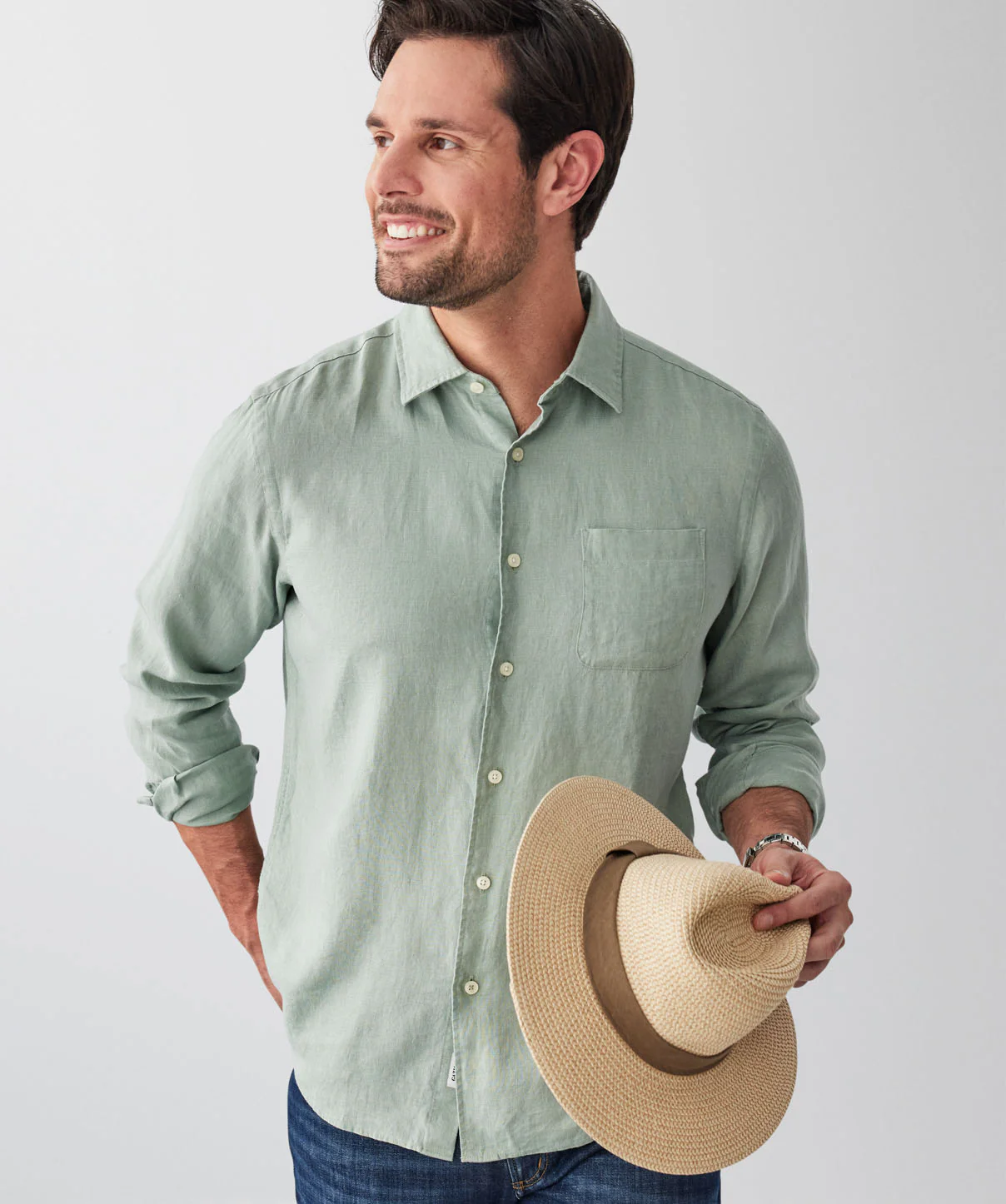 Pure French Linen Long Sleeve Shirt - Sage - Image 3