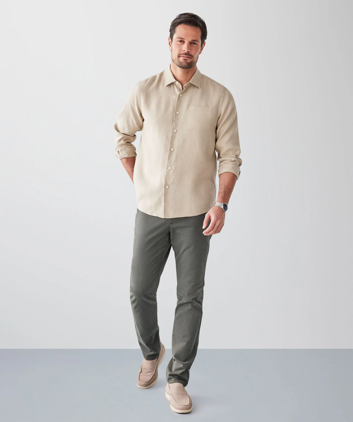 Pure French Linen Long Sleeve Shirt - Sand - Image 4