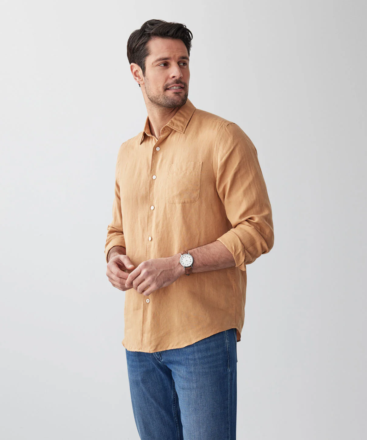 Pure French Linen Long Sleeve Shirt - Tobacco - Image 6