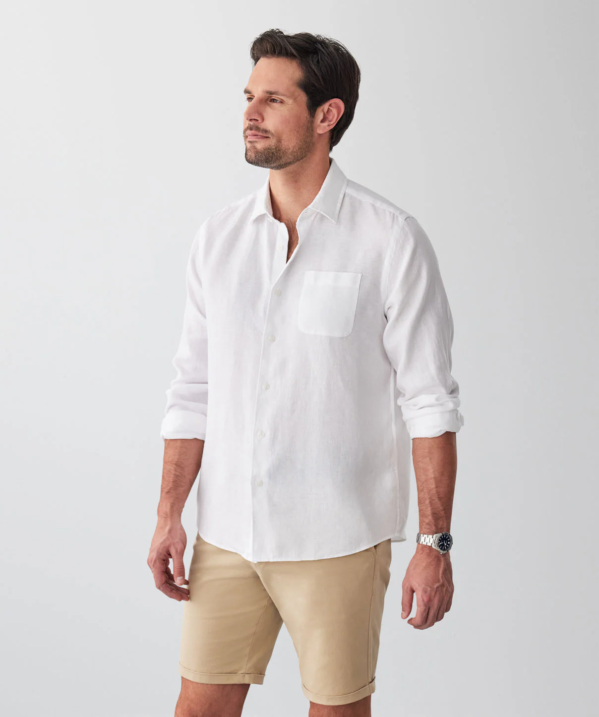 Pure French Linen Long Sleeve Shirt - White - Image 5