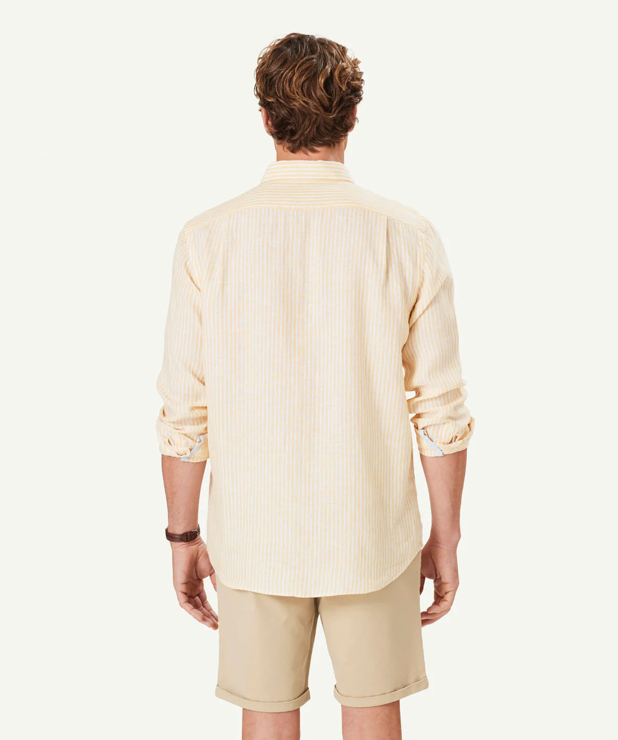 Pure French Linen Stripe Long Sleeve Shirt - Yellow - Image 3