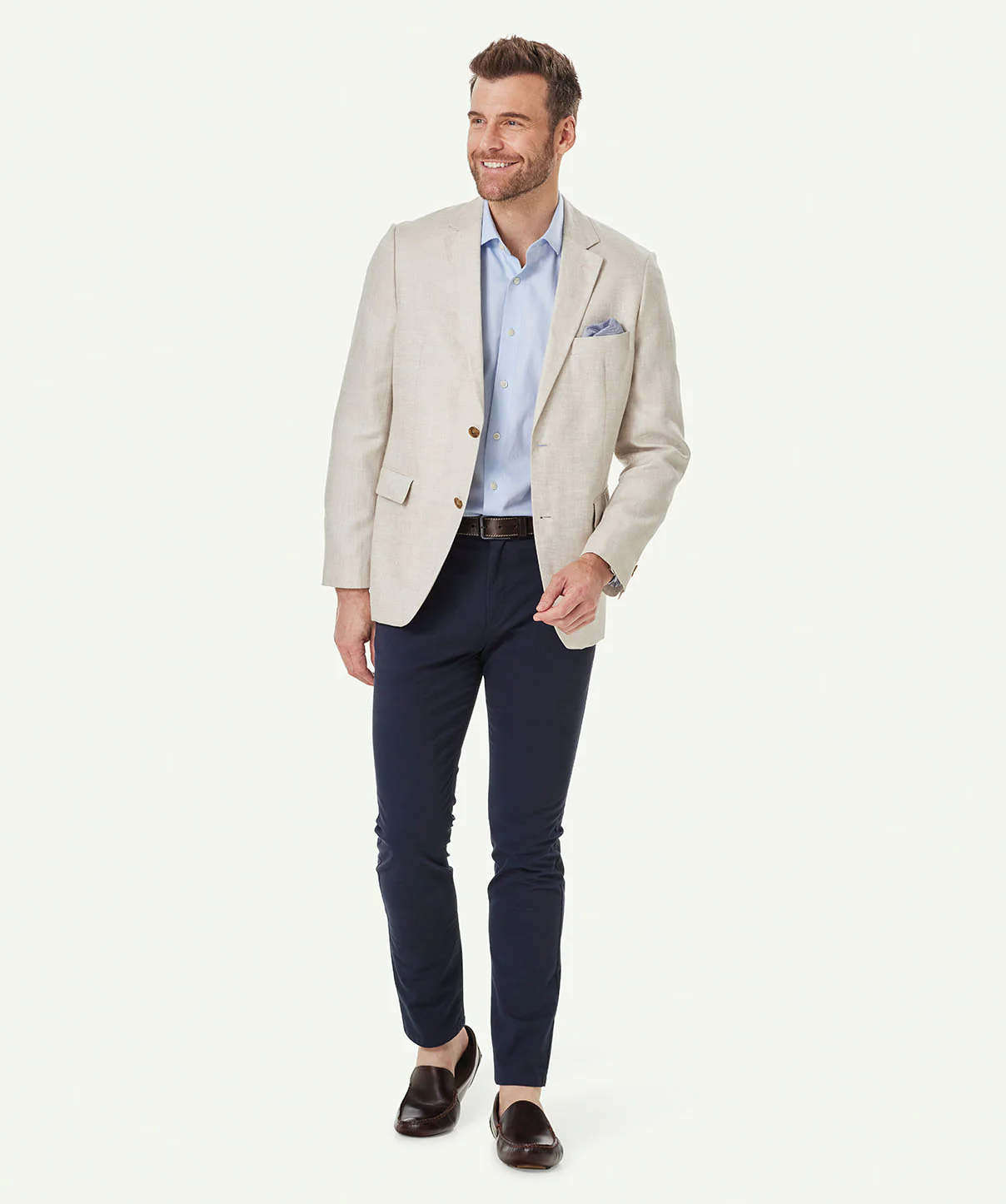 Pure Linen Herringbone Sports Jacket - Bone - Image 5