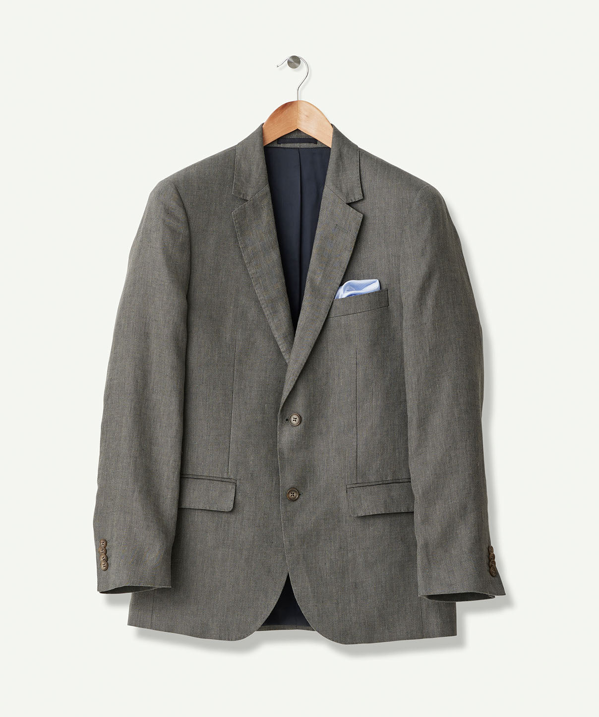 Pure Linen Herringbone Sports Jacket - Dark Olive - Image 2