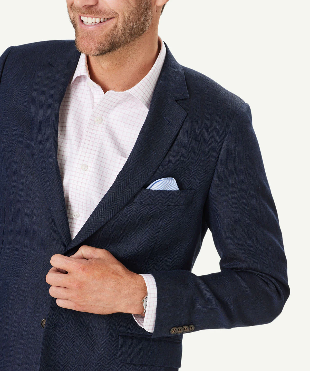Pure Linen Herringbone Sports Jacket - Navy - Image 4