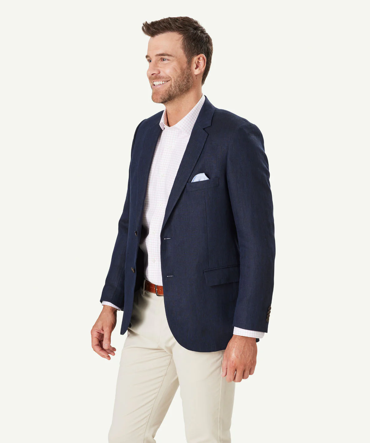 Pure Linen Herringbone Sports Jacket - Navy - Image 6