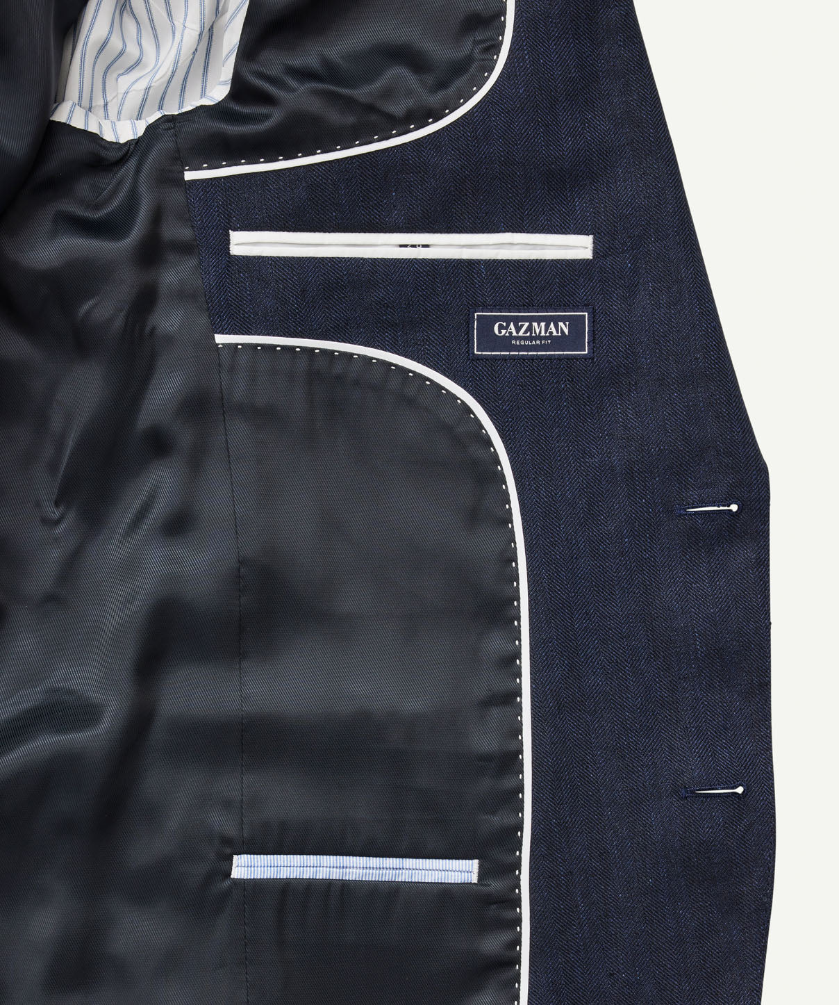 Pure Linen Herringbone Sports Jacket - Navy - Image 8