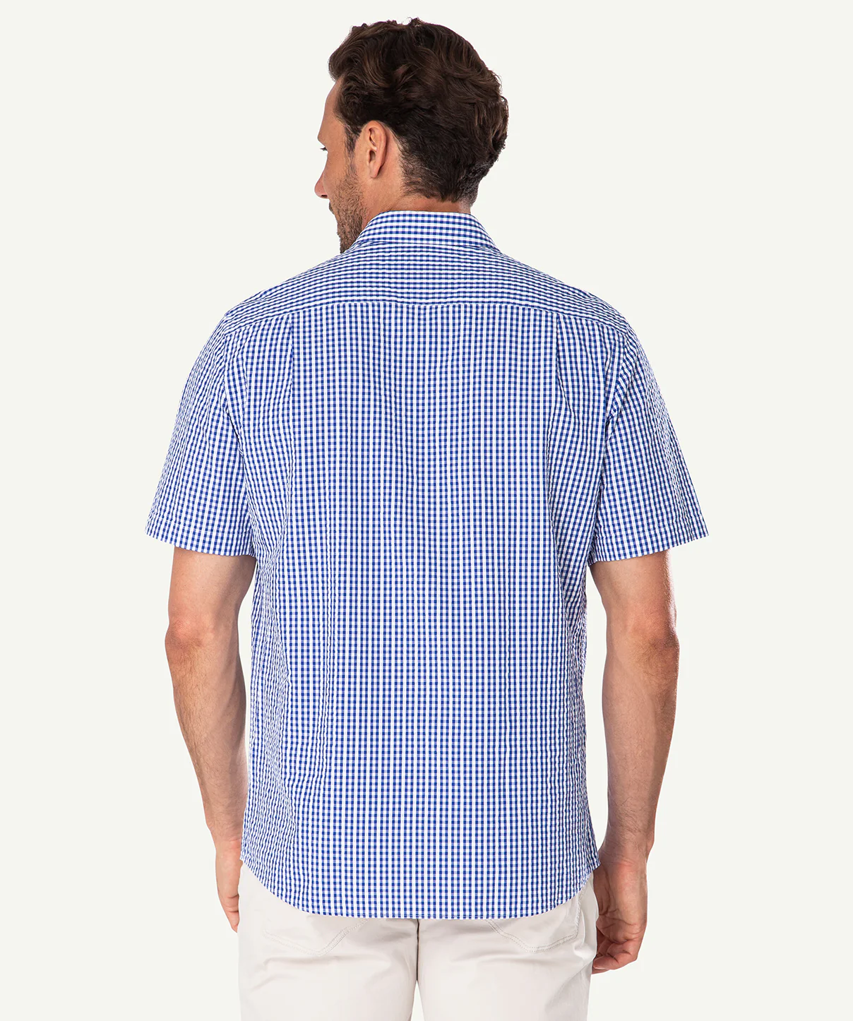 Seersucker Check Short Sleeve Shirt - Navy - Image 3