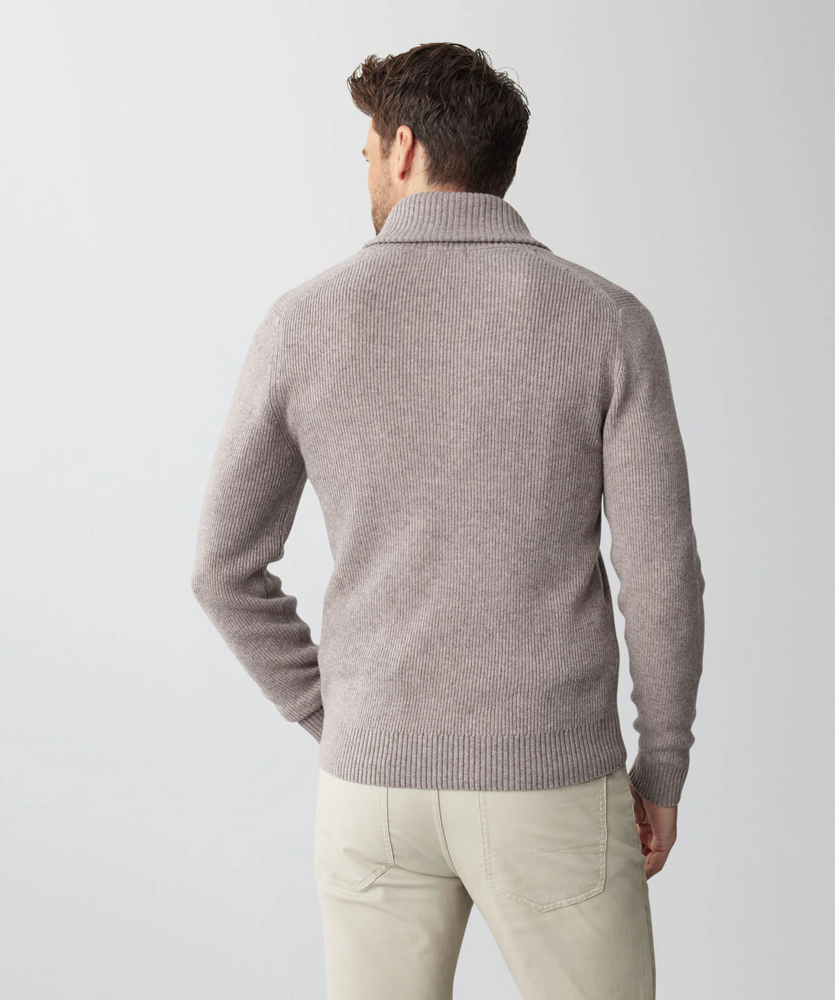 Shawl Neck Rib Knit - Taupe - Image 3