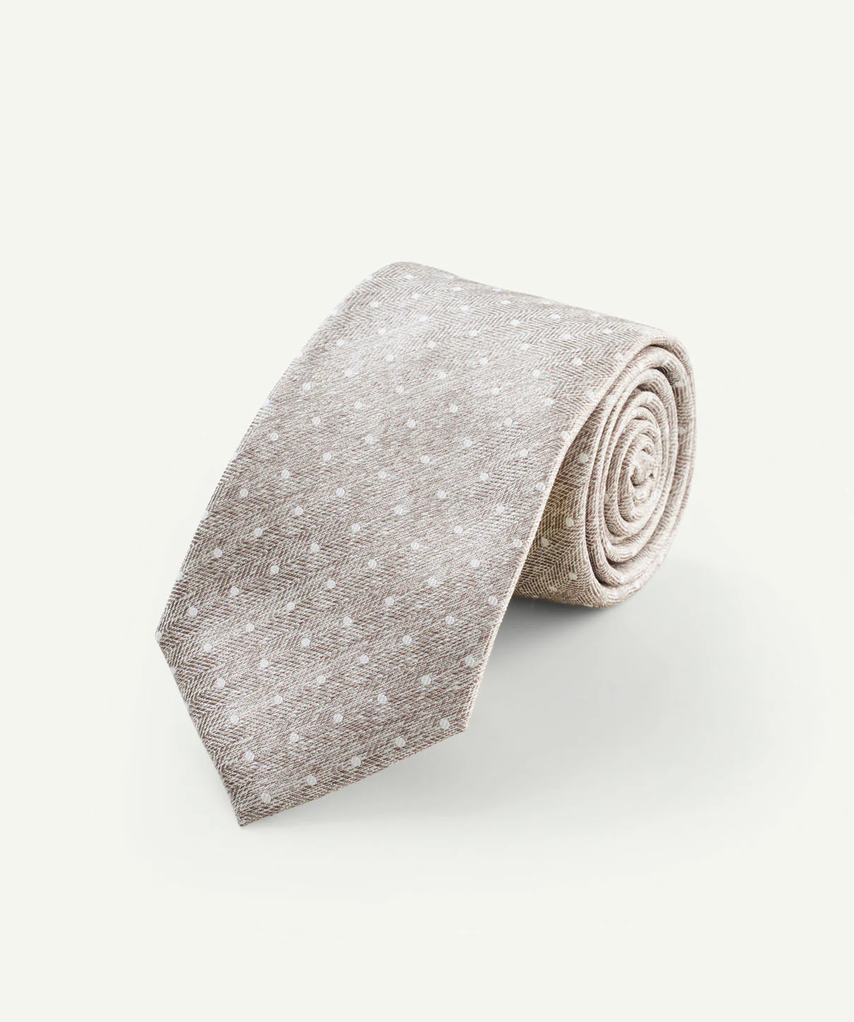 Silk Chevron Dot Tie - Beige - Image 2