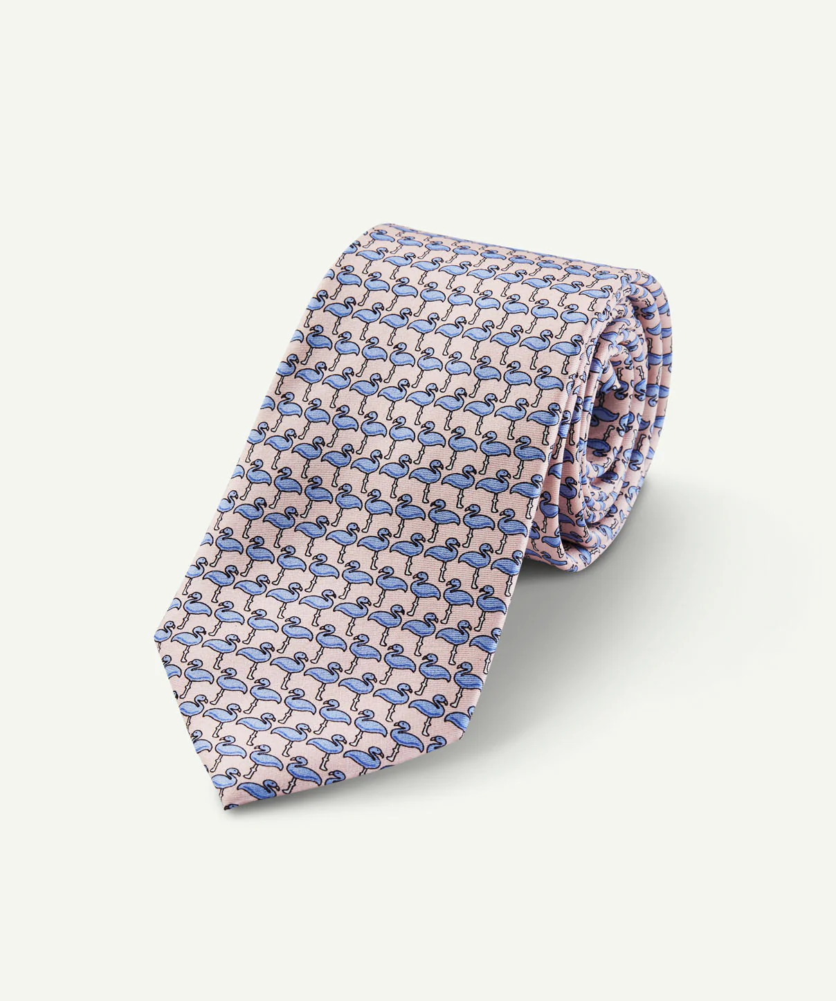 Silk Flamingo Print Tie - Pale Pink