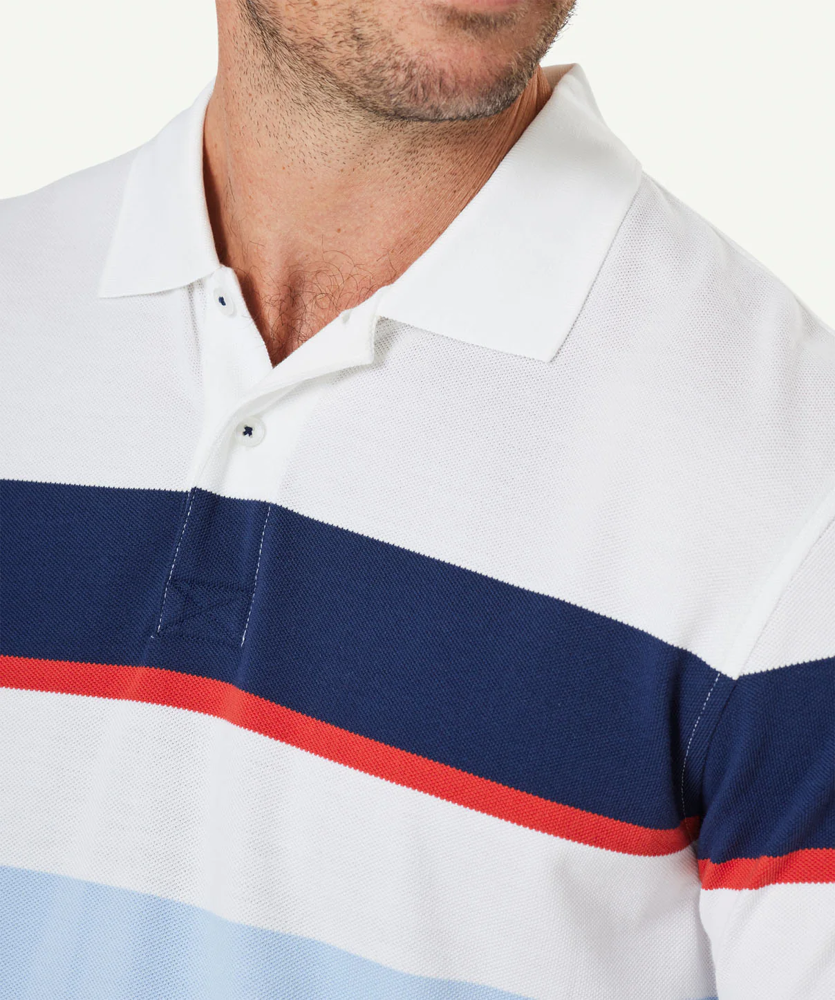 Sporty Stripe Polo - White/Navy - Image 4