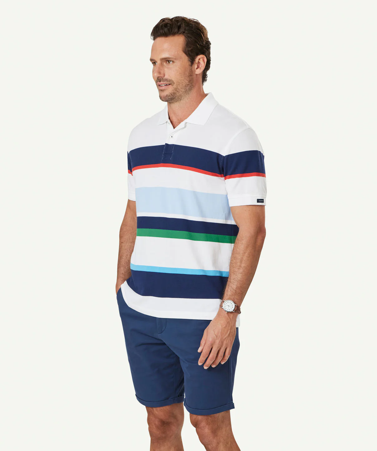 Sporty Stripe Polo - White/Navy - Image 5